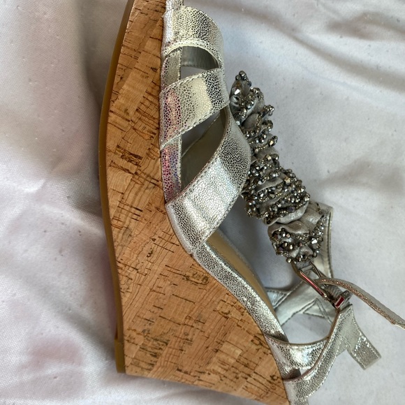 - Gianni bini wedge Platform silver cork Sandal 8.5 - Picture 10 of 16